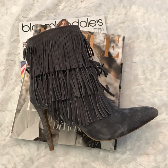 Steve Madden Shoes - Steve Madden Grey Suede Fringe High Heel Boots